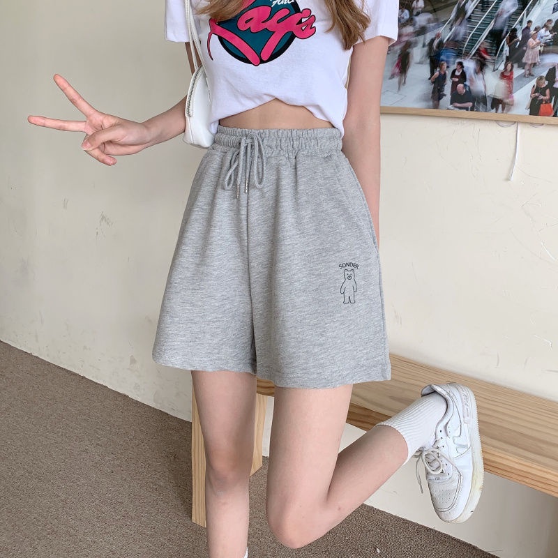 Quần Short Thể Thao Ống Rộng Lưng Cao Màu Đen Phong Cách Hàn Quốc Thời Trang Mùa Hè 2022 Dành Cho Nữ