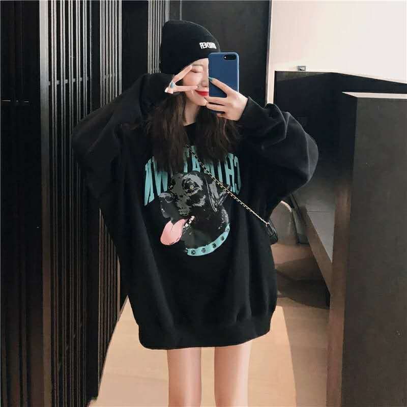 COZOK Áo sweater dáng rộng chiều dài vừa phải đa năng thời trang Hàn Quốc