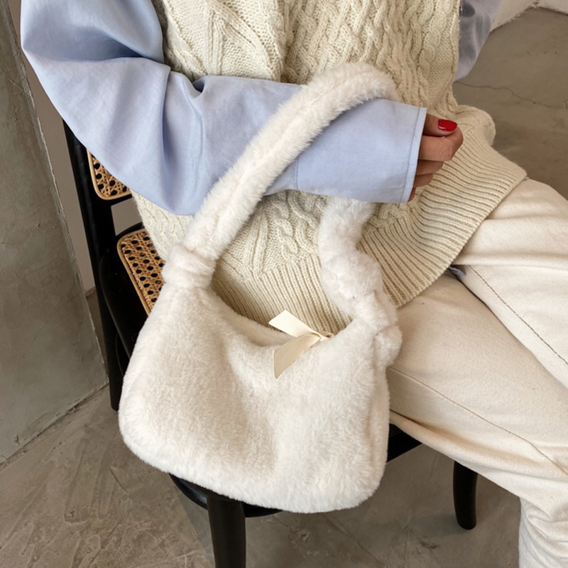 Túi Xách Lông Xù Màu Trơn Thời Trang Thu Đông Dành Cho Nữ