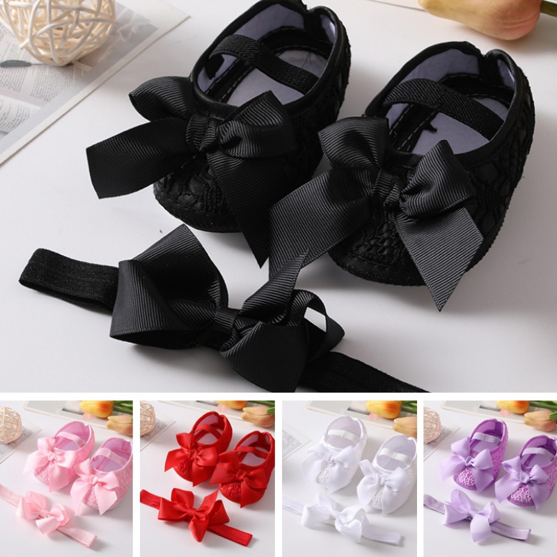 Giày Vải Satin Đế Mềm Cột Nơ Dễ Thương Cho Bé Gái Tập Đi