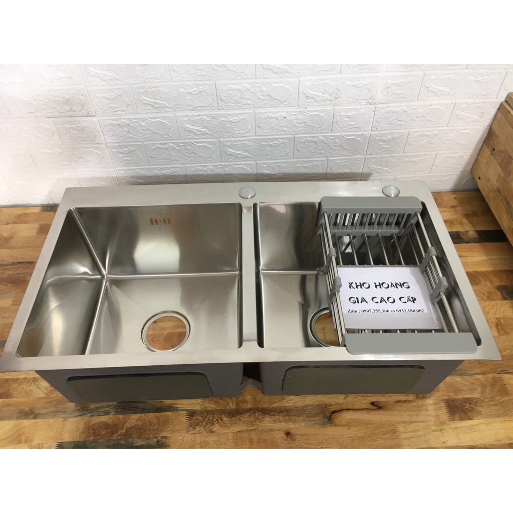 Chậu rửa chén bát bồn rửa bát inox 304 ( chậu đúc ) Size 82x45 tặng xi phông và rổ đa năng