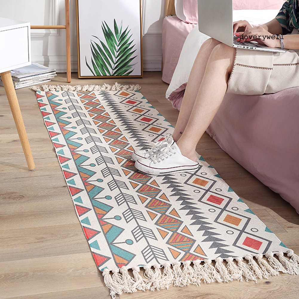 Thảm Trải Sàn Làm Từ Cotton Trang Trí Chống Trượt Phối Tua Rua Dễ Thương