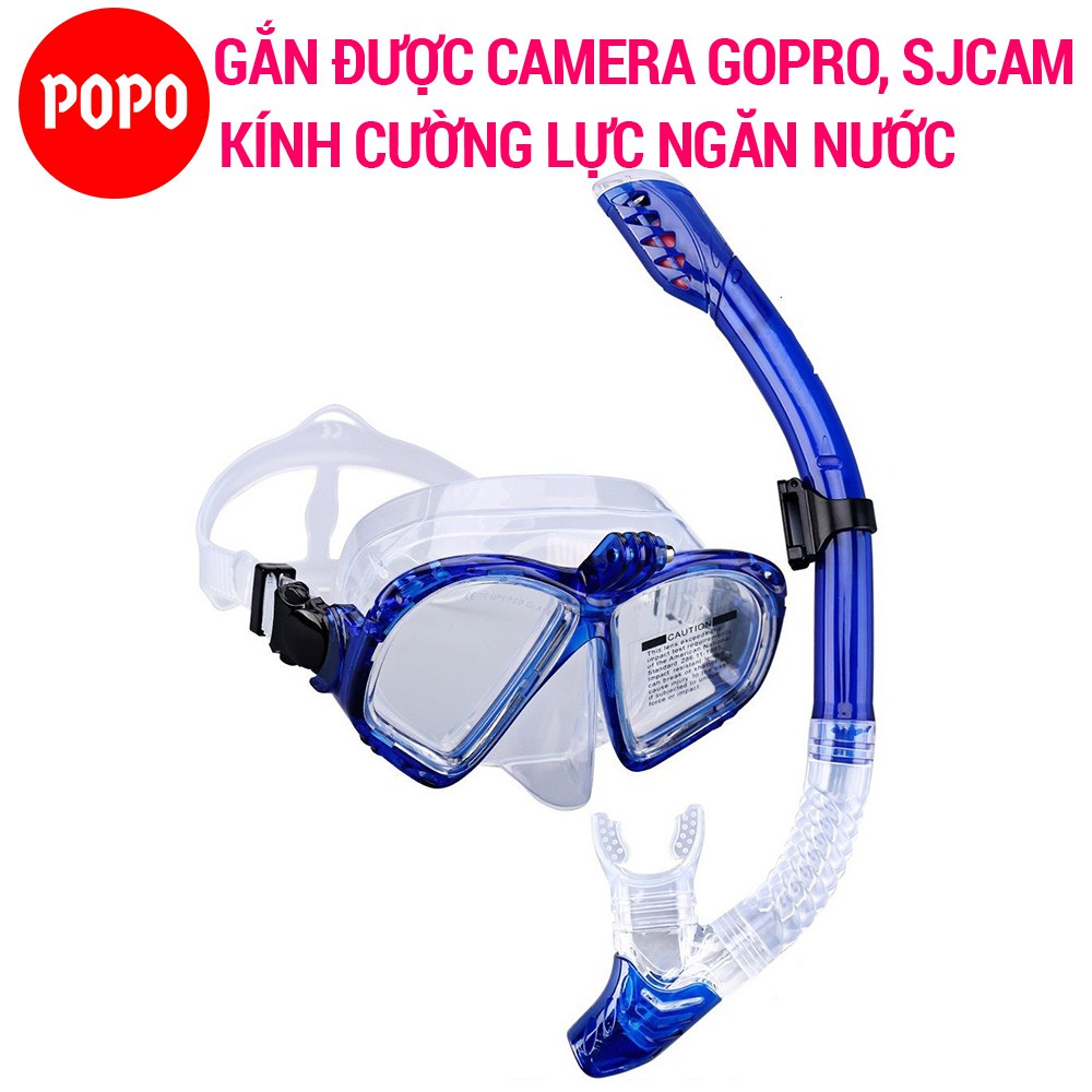 Kính lặn ống thở GOPRO chính hãng POPO mặt nạ lặn biển kèm ống thở mắt kính cường lực gắn được Camera SJCAM, GOPRO EKEN