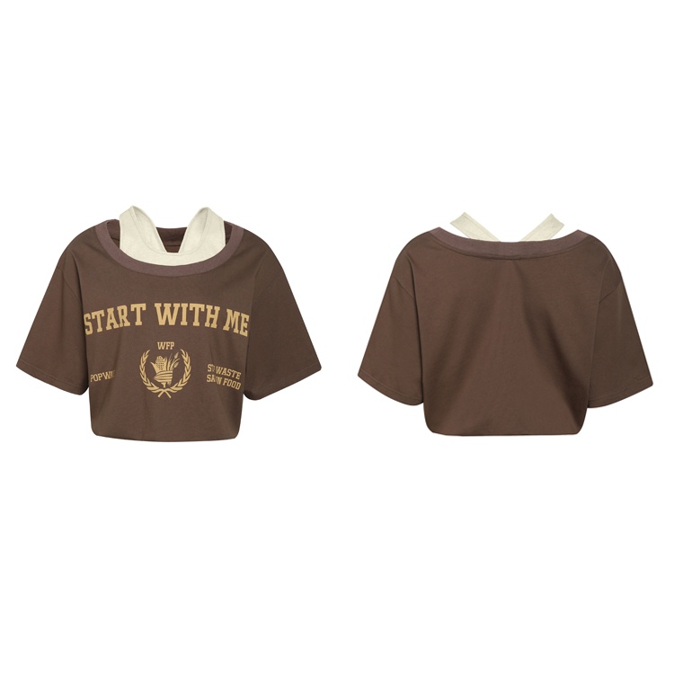 Porozi  Áo kiểu croptop tay ngắn in họa tiết phong cách Hàn Quốc vintage thời trang dành cho nữ