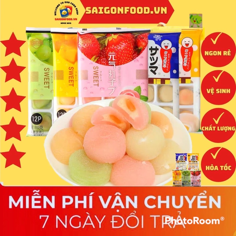 [3 KHAY] Bánh Mochi Kem Lạnh Nhân Trái Cây Đài Loan khay 12 bánh 180gr mềm dẻo thơm càng ăn càng nghiện | đồ ăn vặt SGF