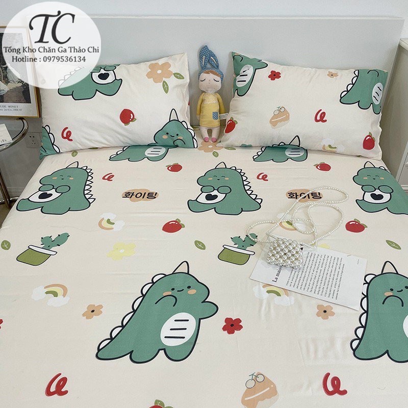 Bộ Ga Gối- Drap Giường Kèm 2 Vỏ Gối Cotton Poly Thoáng Mát