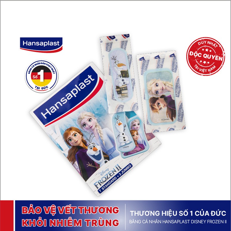 Combo 5 Băng cá nhân Hansaplast Disney Frozen II gói 10 miếng-Độc quyền duy nhất tại Việt Nam-Thương hiệu số 1 của Đức