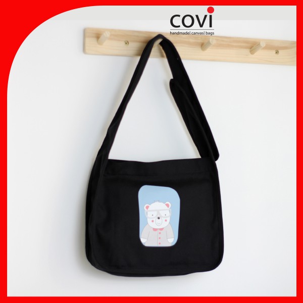 Túi Tote Đeo Chéo, Đeo Vai, Vải Canvas, Vải Bố Quai Liền Phối 3 hạt nút Thương Hiệu COVI Màu hồng, đen, xanh