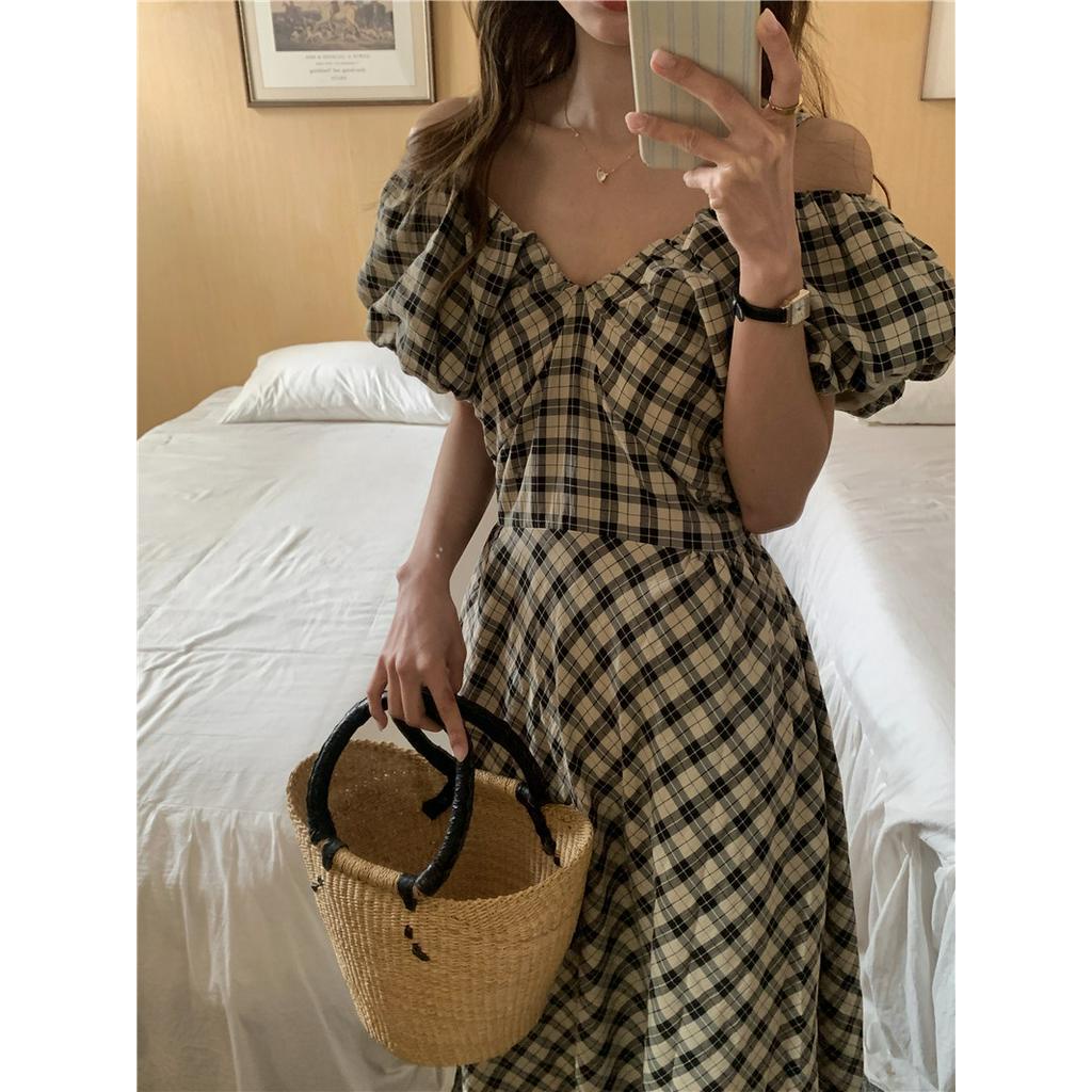 Đầm Ca Rô Thắt Dây Lãng Mạn Kiểu Pháp 63241