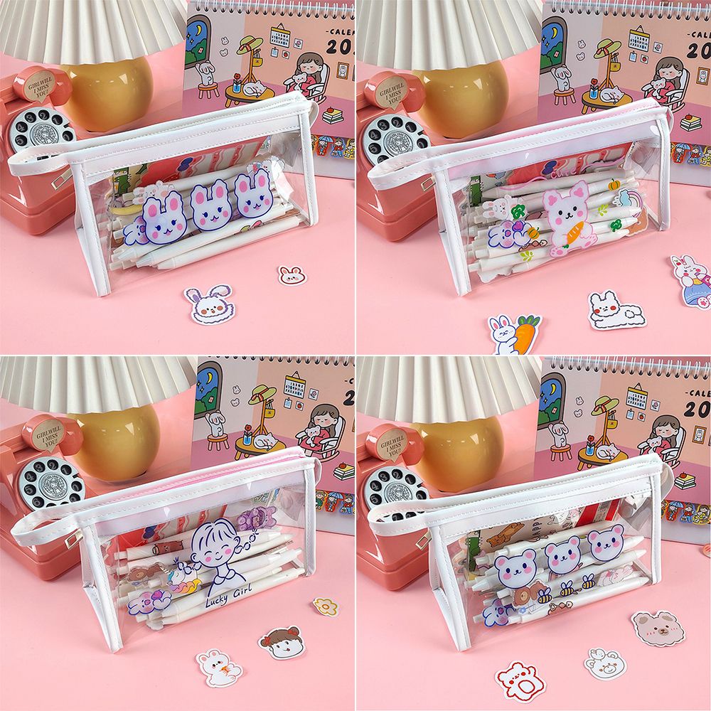 UUMIR Túi đựng bút/đồ trang điểm trong suốt in họa tiết hoạt hình dễ thương có khóa kéo tiện dụng thích hợp cho nữ