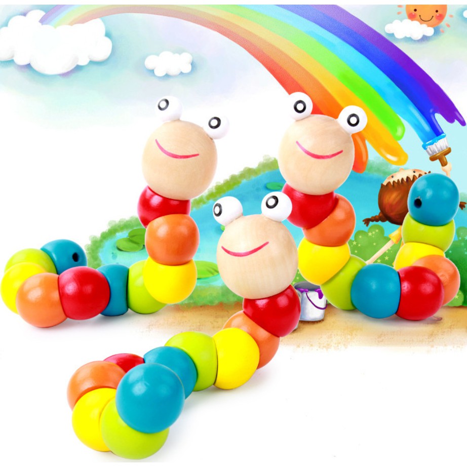 Đồ Chơi Con Sâu Uốn Dẻo Bằng Gỗ Cho Bé BeThongMinh Giúp Trẻ Em Rèn Luyện Khéo Léo