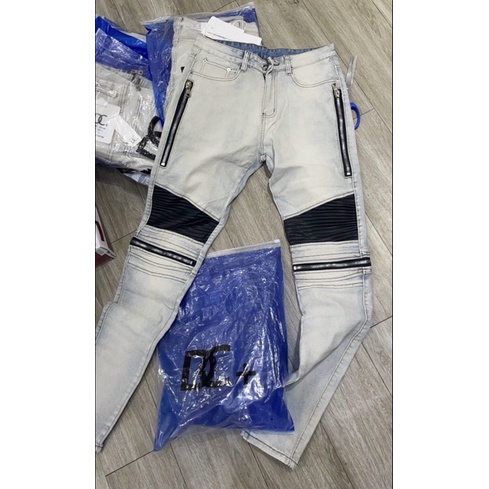 Quần Biker Jeans khoá ZIP mài bạc