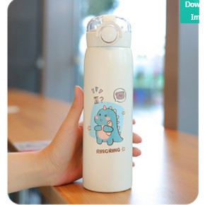 Bình giữ nhiệt cute HÀN QUỐC họa tiết dễ thương dung tích 500ml có ống hút chất liệu inox 304