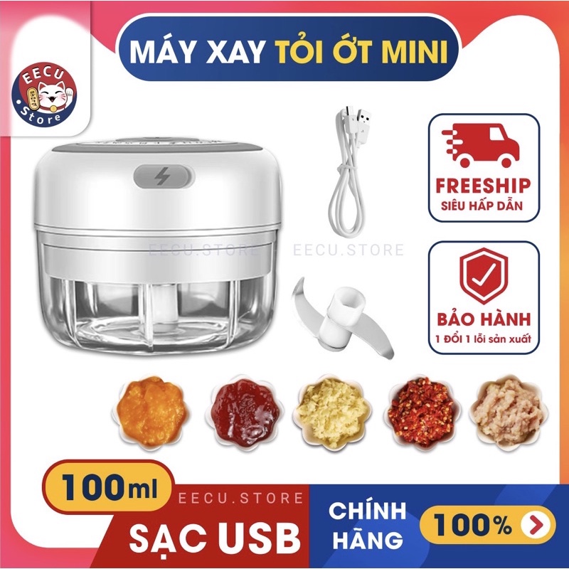 Máy xay tỏi ớt cầm tay mini, máy xay đa năng 100ml - Eecu Store