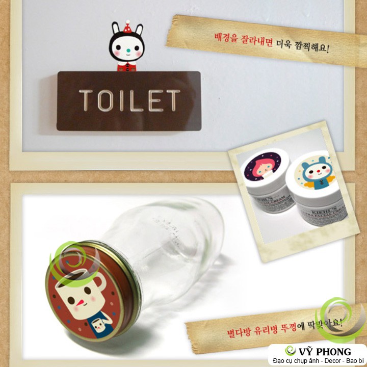 TEM DÁN STICKER HOẠT HÌNH HÀN QUỐC CAT AND DRINKY DOLL NHÃN DÁN TRANG TRÍ BAO BÌ TÚI HỘP TD-0027