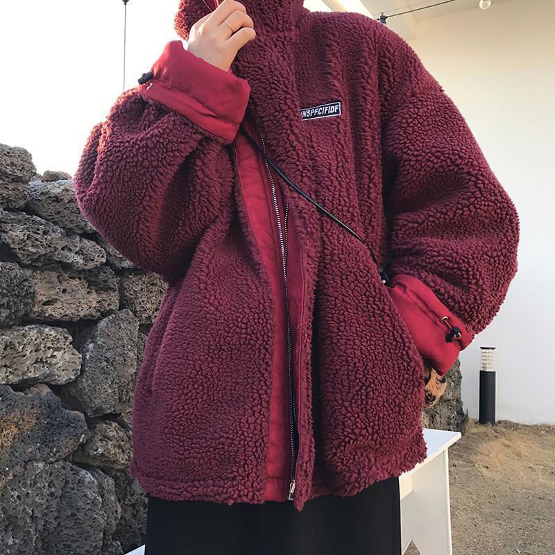 Hàng Có Sẵn Áo Khoác Đệm Cotton Giả Lông Cừu Dày Hai Mặt Giữ Ấm Mùa Thu