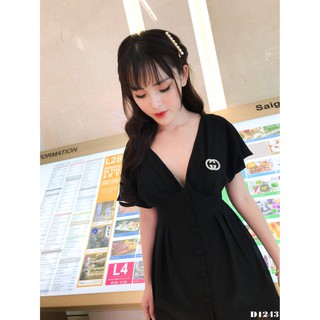 Jumpsuit giả đầm voan cổ V