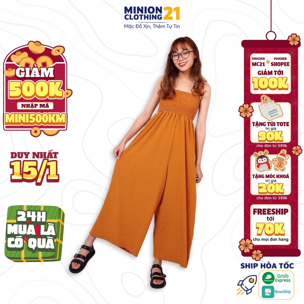Jumpsuit 2 dây Minion Clothing, ống quần suông rộng phong cách Ulzzang Streetstyle Hàn Quốc Q2003