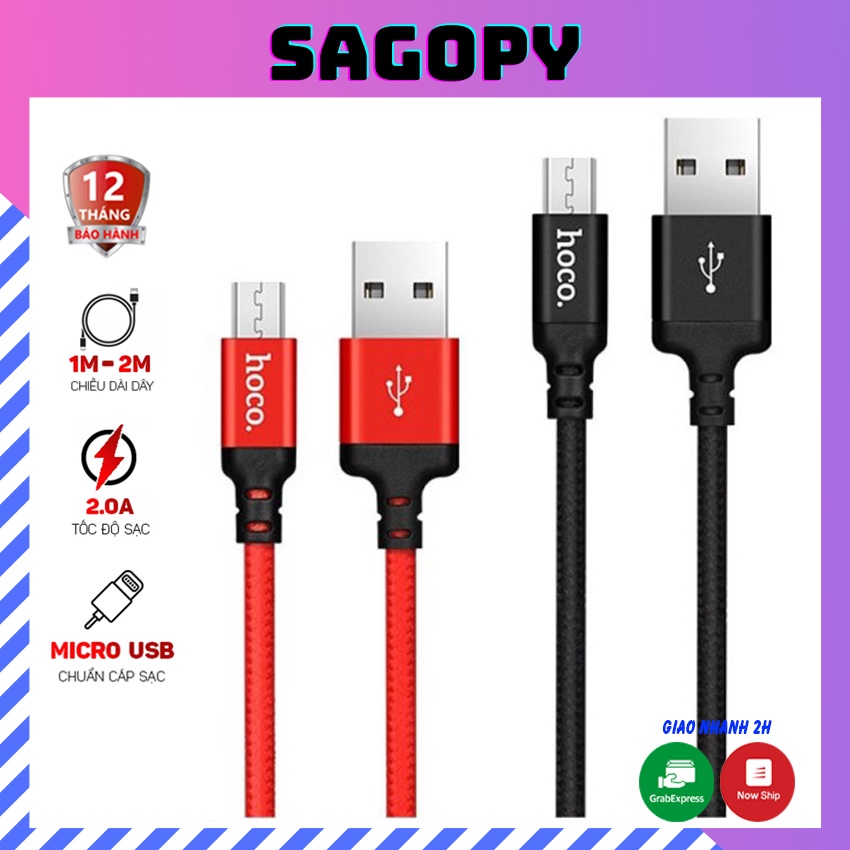 Dây cáp sạc nhanh Hoco X14 Micro cho Samsung, Oppo, Android, cáp sạc điện thoại, tai nghe bluetooth pin dự phòng Sagopy