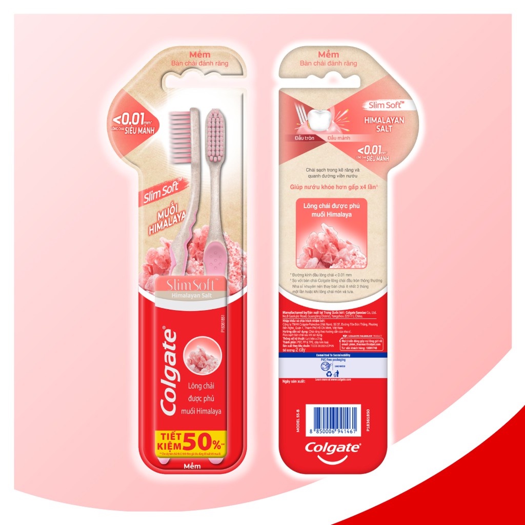 Bộ 2 Bàn chải đánh răng Colgate Chứa Tinh Chất Muối Hồng Himalaya