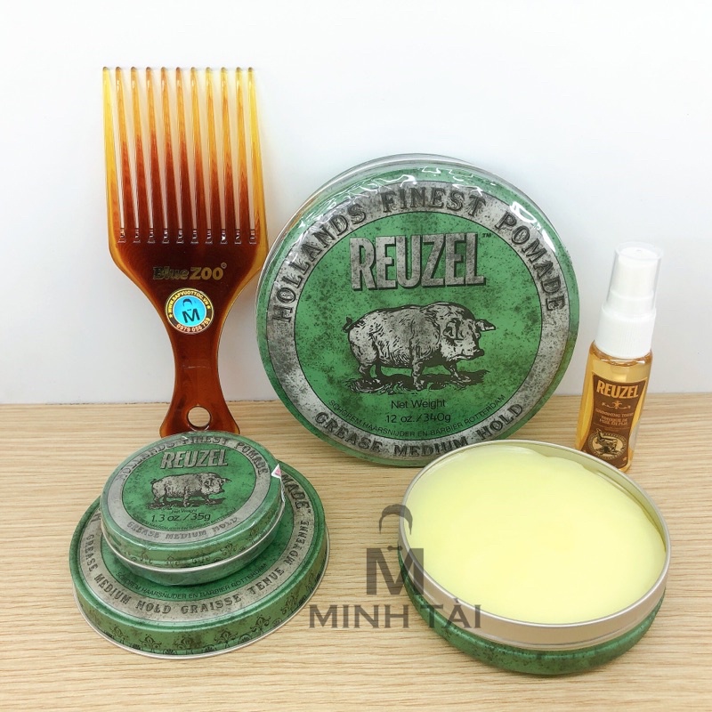 Sáp Vuốt Tóc Nam REUZEL Green Pomade - Hàng Chính Hãng + Xịt Dưỡng Tóc Reuzel Tonic 20ml + Lược Chải Tóc Pomade