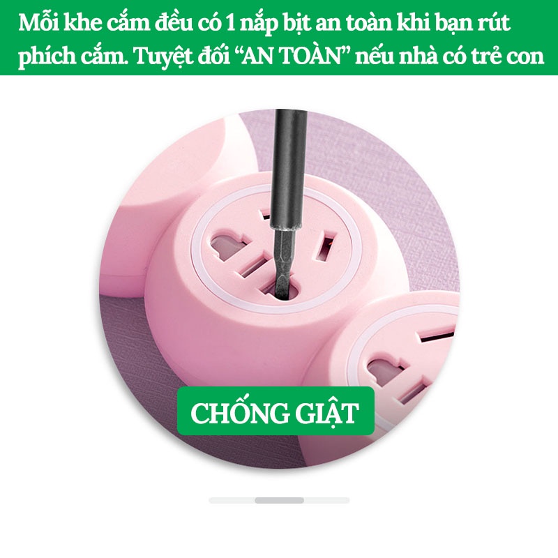 Ổ Cắm Điện Thông Minh Đa Năng Chống Giật, Tích Hợp 2 Cổng Cắm Sạc USB Tiện Lợi Hình CON SÂU VERSION 5 - Gia Dụng Tý Tẹo