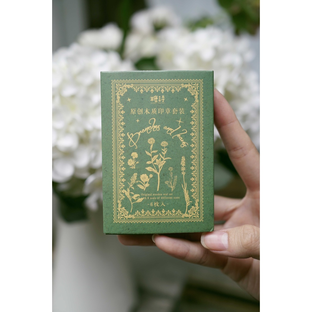 Bộ con dấu hoa lá - mẫu gỗ Vintage