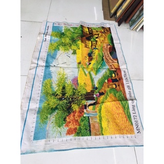 Tranh thêu làng quê thành phẩm 90 x50cm đã thêu chưa khung