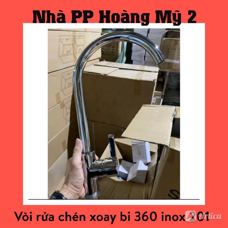 Vòi rửa chén bát Lạnh Xoay bi cực nhẹ, inox 304 mạ Crome bóng phi 24