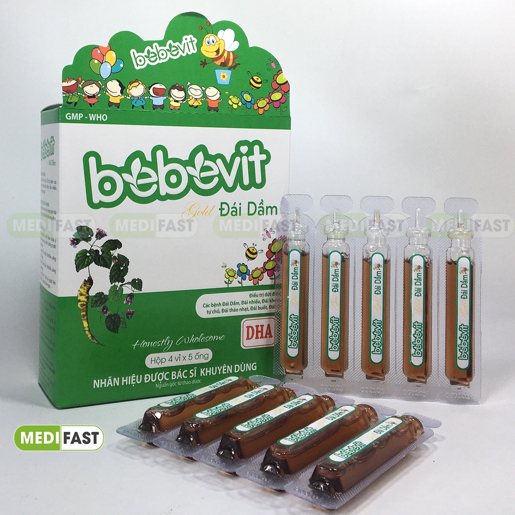 Siro giảm đái dầm - Bebevit Gold, giúp bé giảm tiểu đêm, đái dầm không tự chủ - hộp 20 ống uống từ thảo dược
