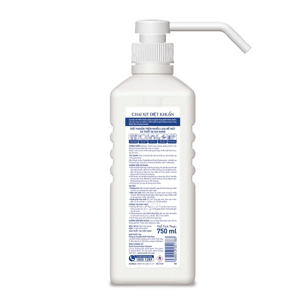 Nước xịt diệt khuẩn dạng cồn Natuearth 750ml