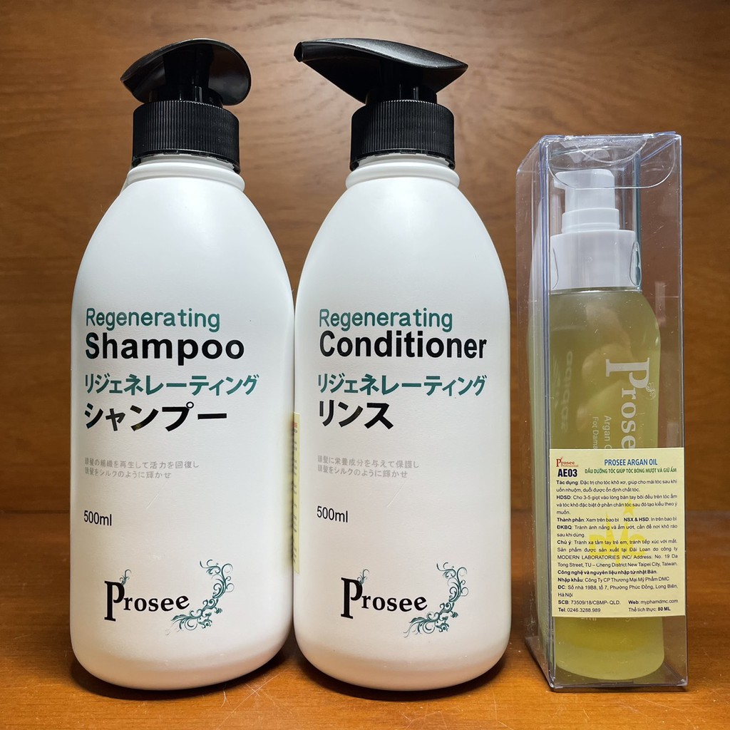 Prosee-Taiwan⛱ Combo gội xả phục hồi Regenerating và tinh dầu dưỡng tóc Prosee 500mlx2/80ml
