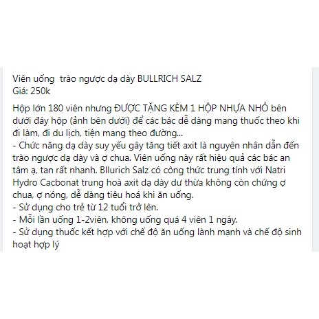 Viên uống trào ngược dạ dày BULLRICH SALZ, giảm ợ hơi,ợ chua, hộp 180 viên