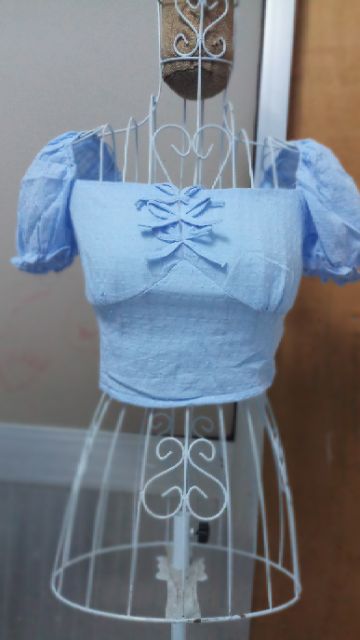 Áo crop xanh 3 nơ kèm ảnh thật( trắng,xanh) | BigBuy360 - bigbuy360.vn