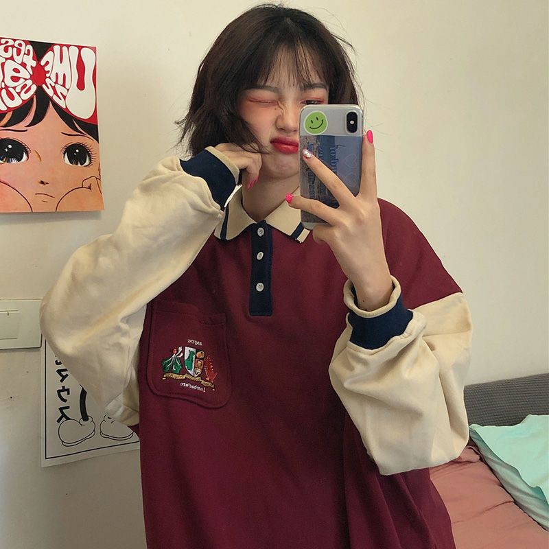 [ORDER] Áo polo nỉ da cá tay phối màu in hình ulzzang (ảnh thật)