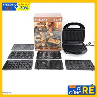 Máy làm bánh, nướng kẹp bánh mì, nướng thịt 7 in 1 Chính hãng Sokany