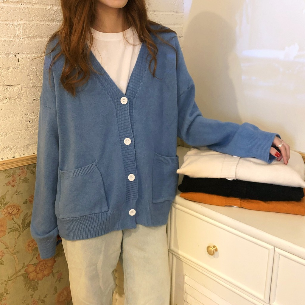 Áo khoác len mịn Cardigan dáng rộng ulzzang T8708