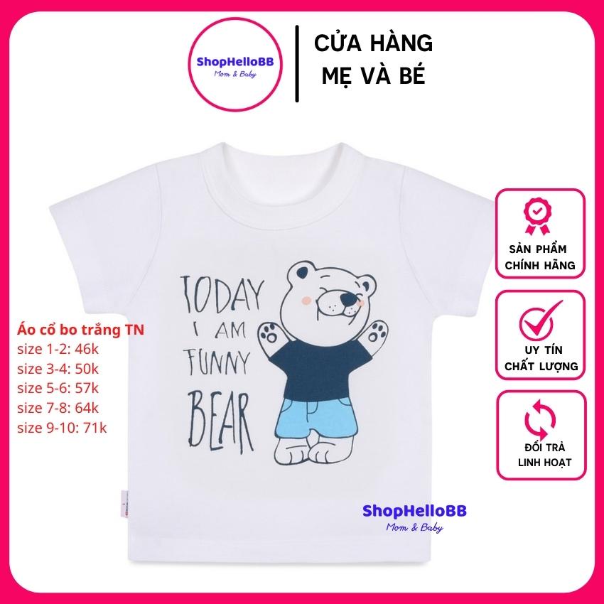 [Hello BB] Áo cổ viền bo tay ngắn trắng Hello B&amp;B size 1-10 từ 6-35kg (họa tiết ngẫu nhiên) | Hellobb - Kiddy and Mommy