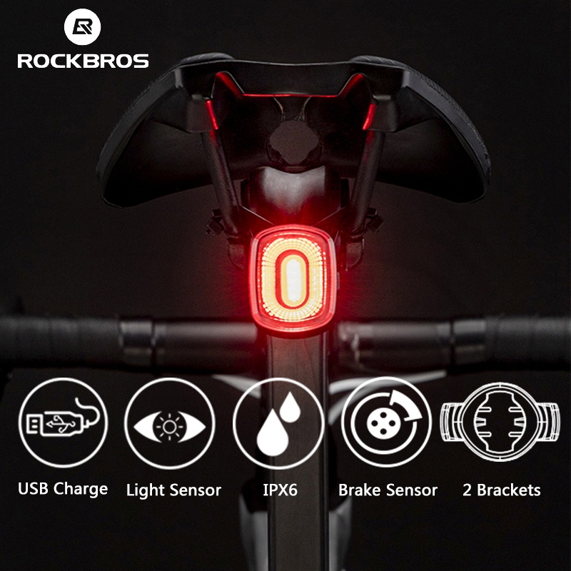 Rockbros Đèn Phanh Cảm Biến Thông Minh Chống Thấm Nước IPX6 Cho Xe Đạp Leo Núi Kèm Phụ Kiện