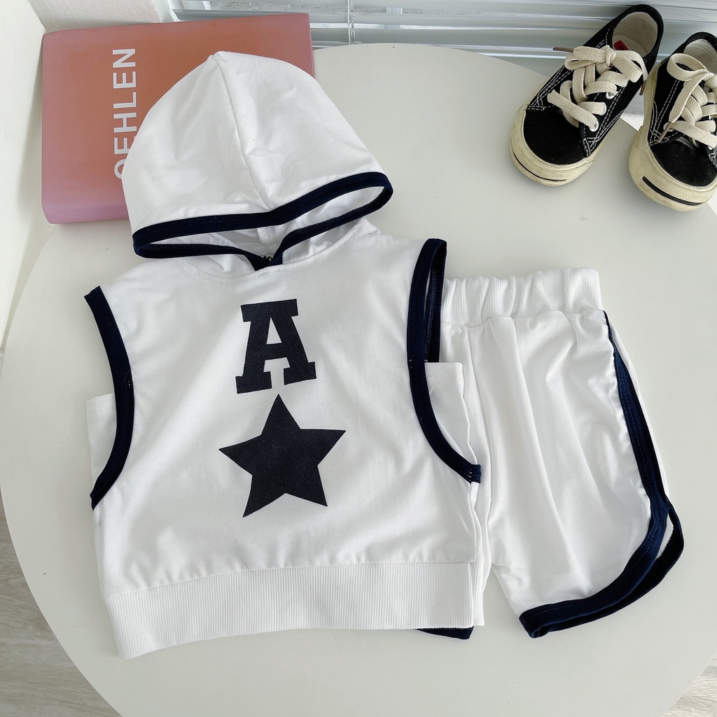 Bộ đồ bé trai sát nách, Bộ cộc tay chất vải cotton in hình ngôi sao cho bé trai và bé gái