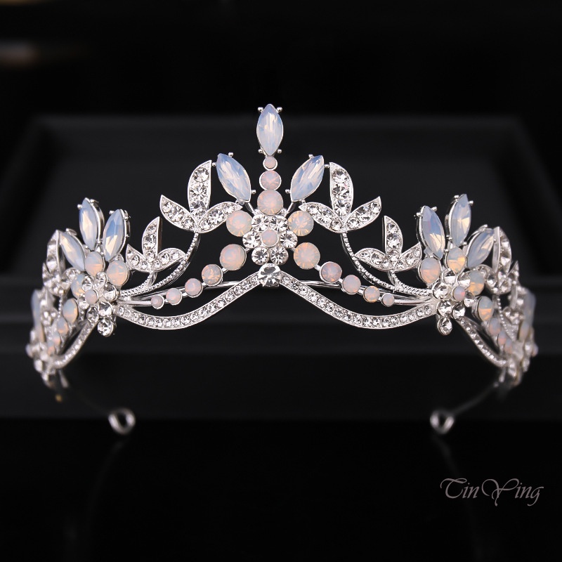 GETNOIVAS Vương Miện Đội Đầu Đính Đá Màu Trắng Đen Phong Cách Cổ Điển Cho Cô Dâu