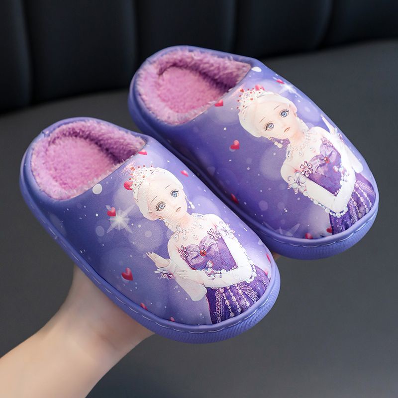 Dép AMILA cotton lót lông cừu dày dặn chống thấm nước họa tiết hoạt hình thời trang thu đông cho bé