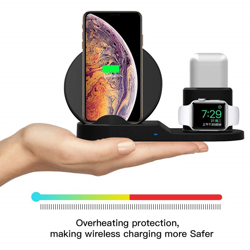 Bộ sạc không dây 3 trong 1 dùng cho iPhone X 8 Samsung có sạc nhanh cho Airpods Apple Watch 4 3