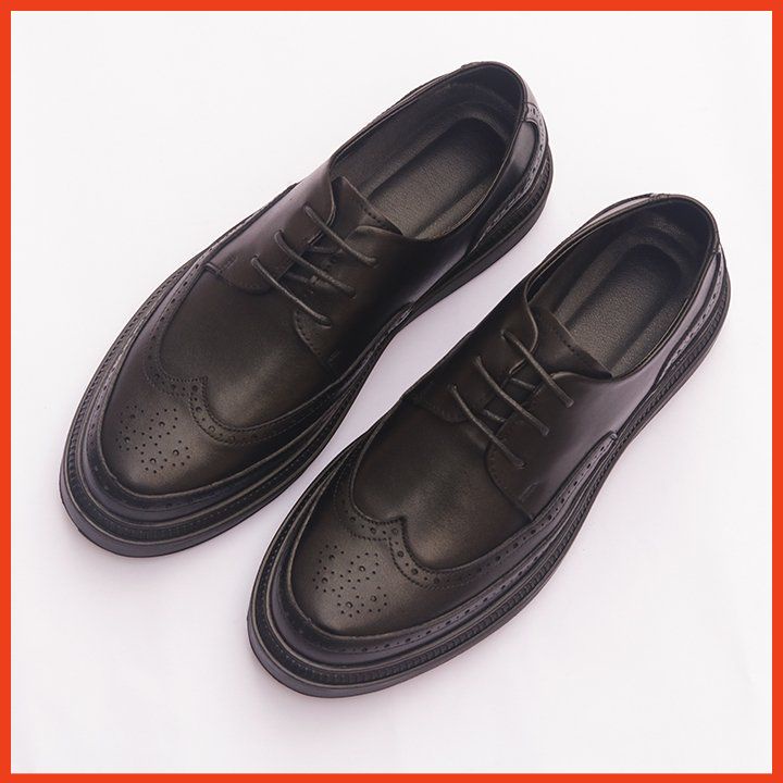 Giày Tây Nam Buộc Dây Cao Cấp Vintage Họa Tiết Đơn Giản Tăng Chiều Cao 4Cm