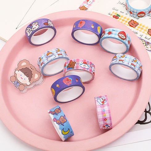 &lt;Video Review&gt;Băng Keo Dính Washi Tape DIY In Họa Tiết Gấu Thỏ Trang Trí Sổ Tay Nhật Kí Khay Đựng Bút Teeci591