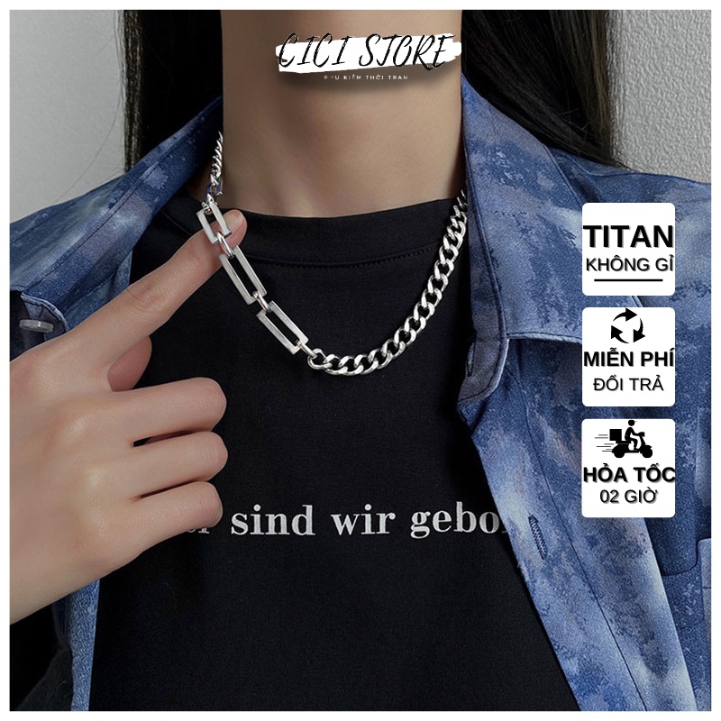Vòng Cổ Nam Nữ Dây Chuyền Cuban Bằng Thép Titan Không Gỉ Cá Tính Khoe Xương Đòn Phong Cách Hàn Quốc