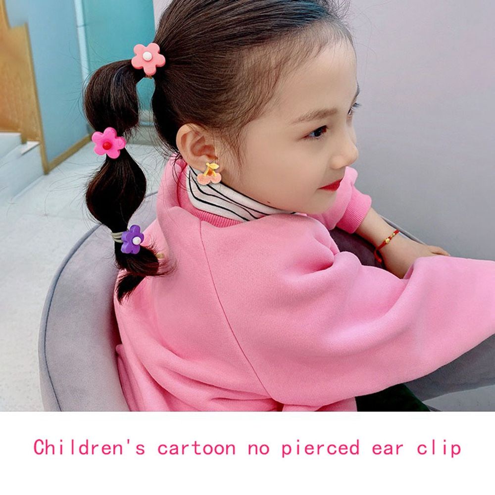 Set khuyên kẹp vành tai không cần xỏ lỗ thiết kế trái cây/ nơ/ hoa/ nhiều mẫu khác hoạt hình đáng yêu dành cho bé gái