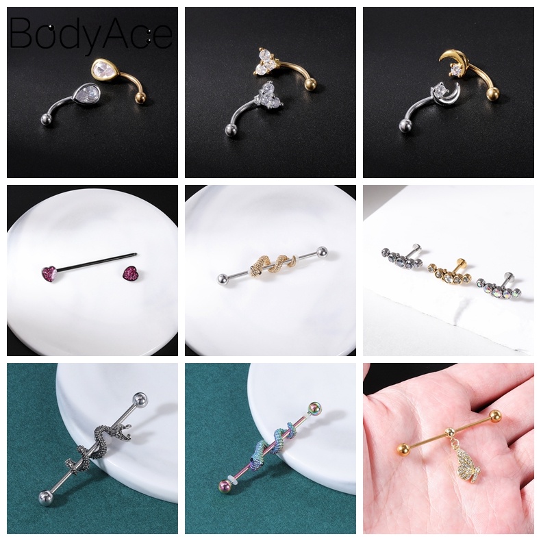 Set 1 / 3 Khuyên Xỏ Sụn Tai Bằng Thép Không Gỉ Nhiều Màu Sắc Cá Tính