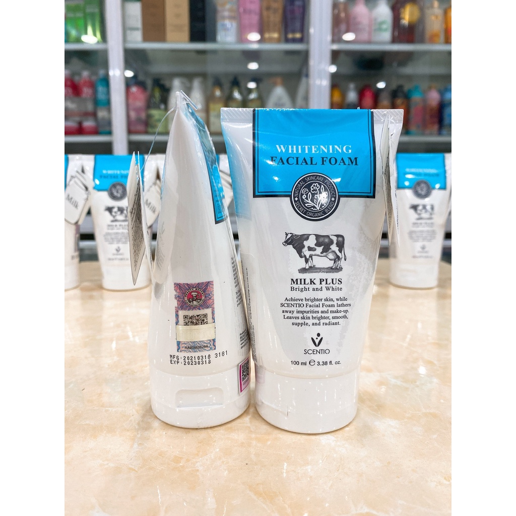 Sữa Rửa Mặt Trắng Da Sữa Bò Tươi Beauty Buffet Scentio Milk Plus Whitening Facial Foam Q10 Thái Lan 100ml