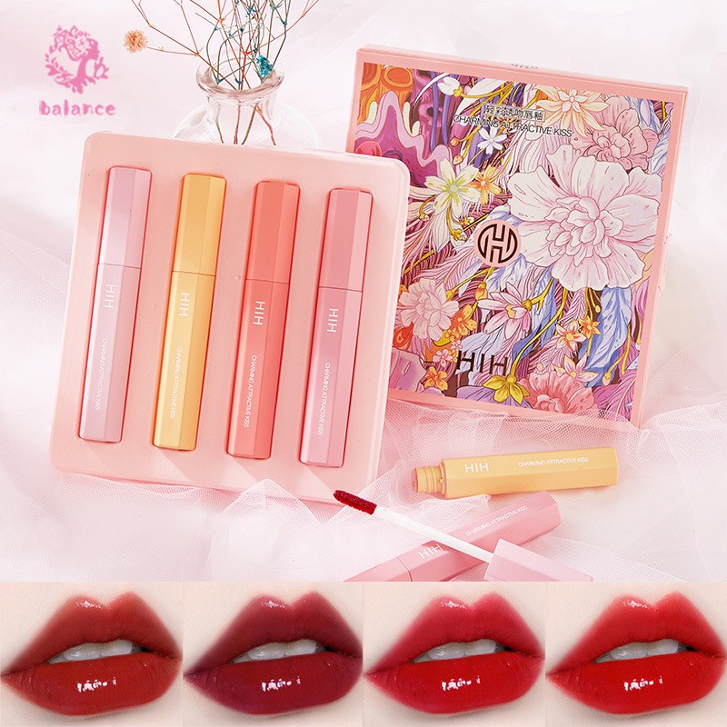 (Hàng Mới Về) Set 4 Son Kem Dưỡng Ẩm Lâu Trôi Trang Điểm Làm Đẹp